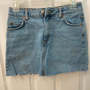 Topshop Light Blue Frayed Hem Mini Skirt